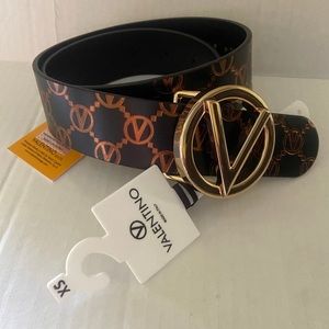 Valentino  Giusy Monogram Leather Buckle Belt